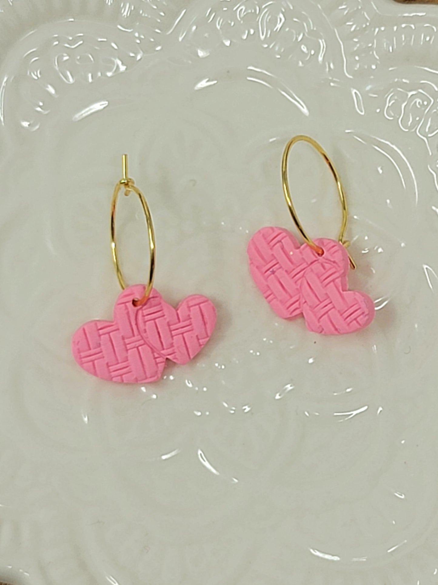 Pink texture heart hoops
