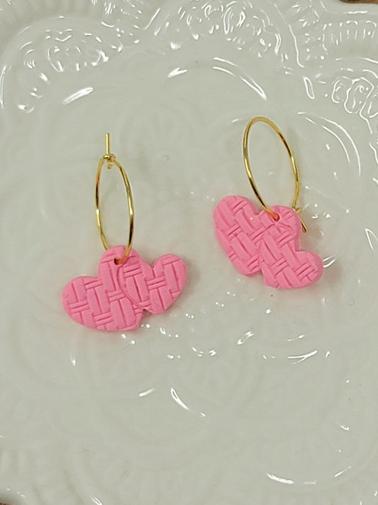 Pink texture heart hoops
