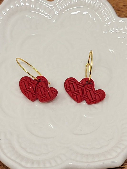 Red texture heart hoops