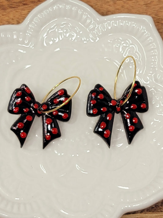 Red polka dot bow hoops