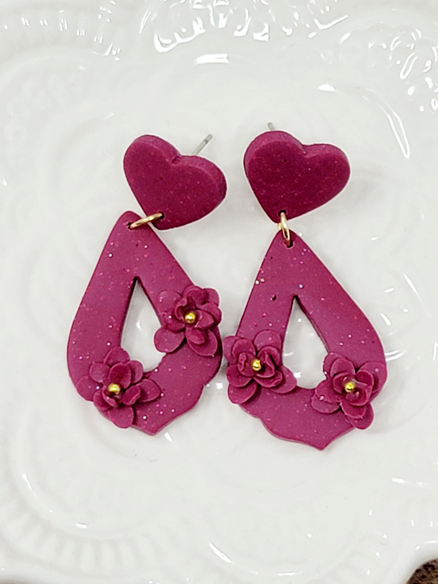 Magenta floral heart dangles