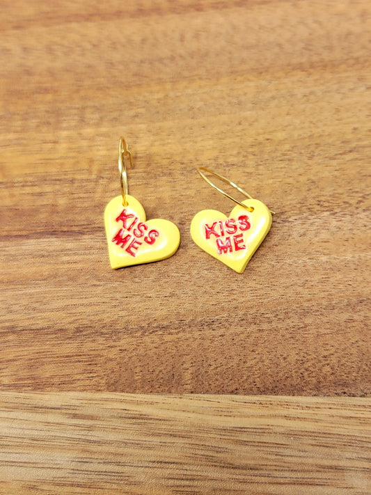 Yellow conversation heart hoops- Kiss Me