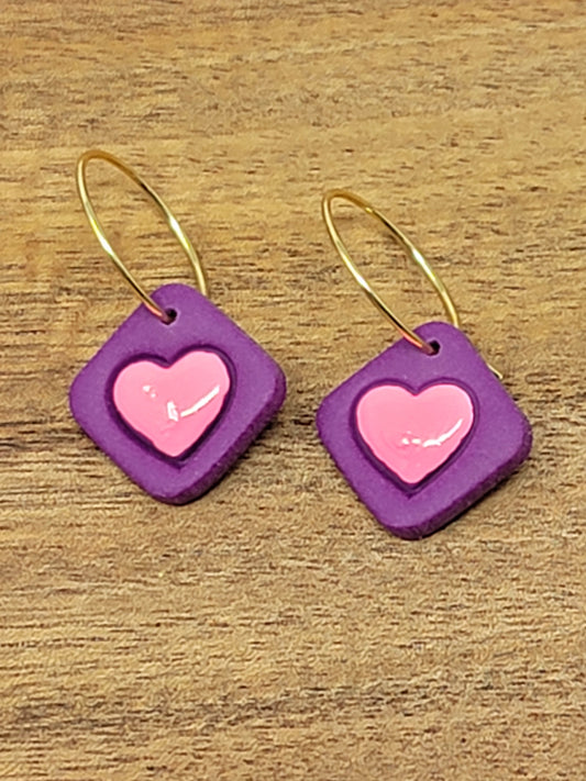 Purple with pink heart hoops