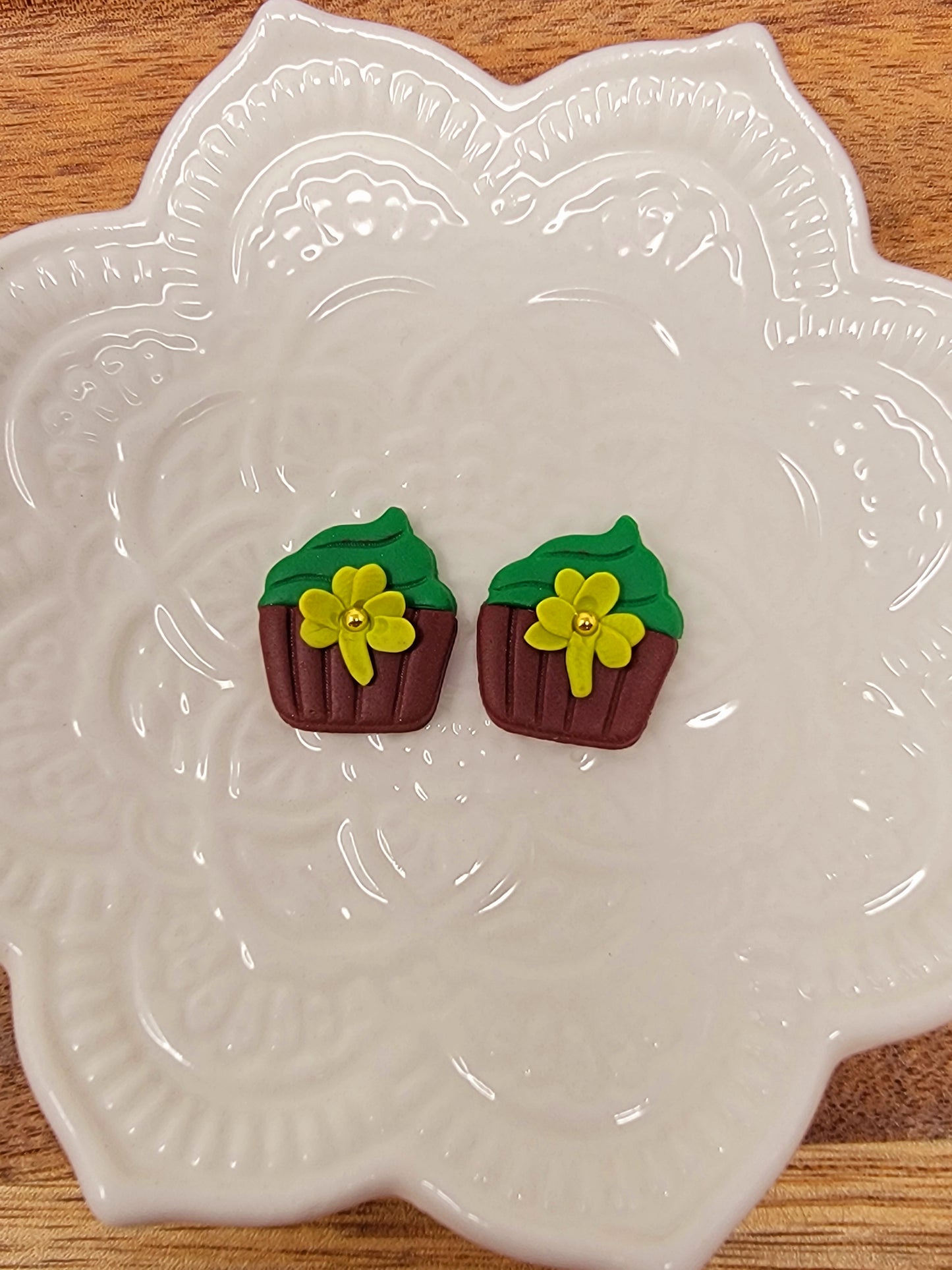 Green frosted shamrock cupcake studs
