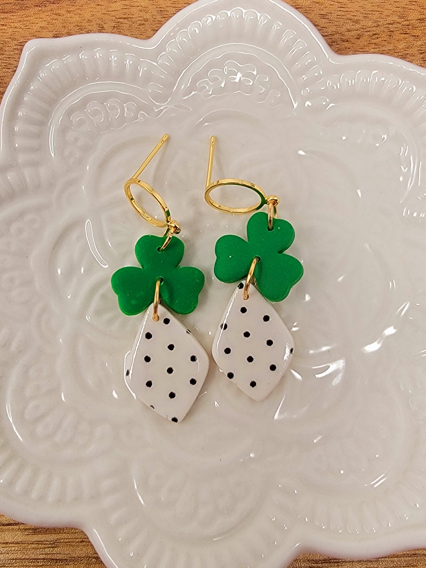 3 leaf clover with polkadot bottom dangles