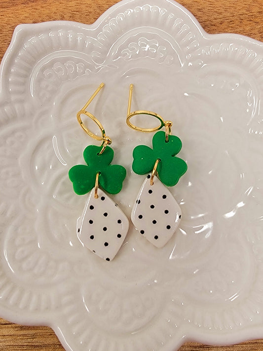 3 leaf clover with polkadot bottom dangles