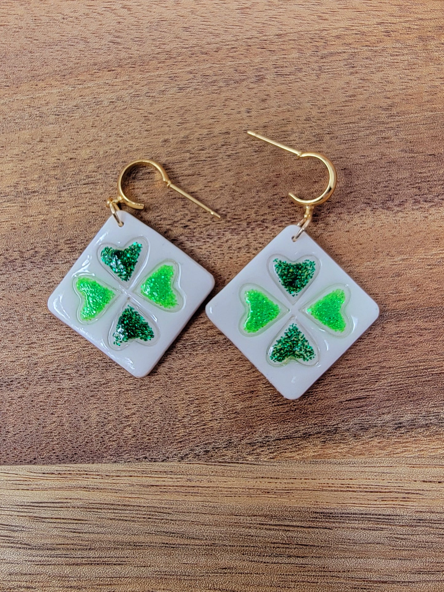 2 tone green heart dangles