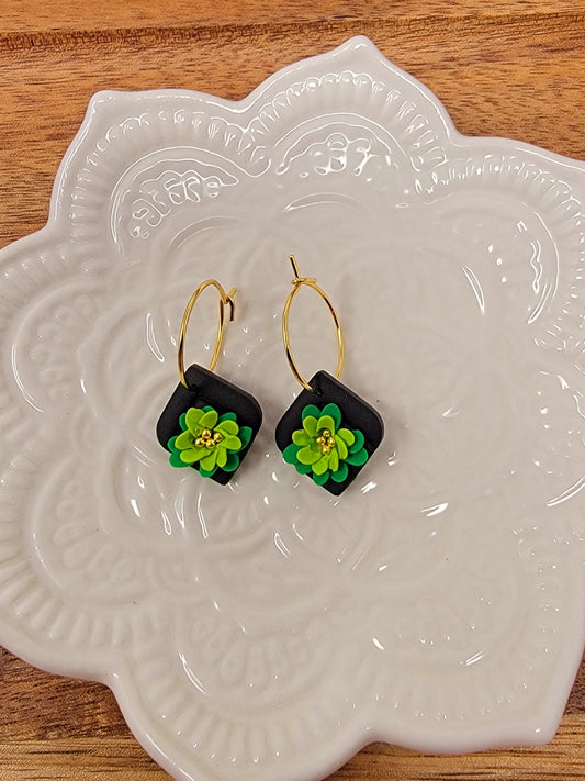 2 tone green floral hoops