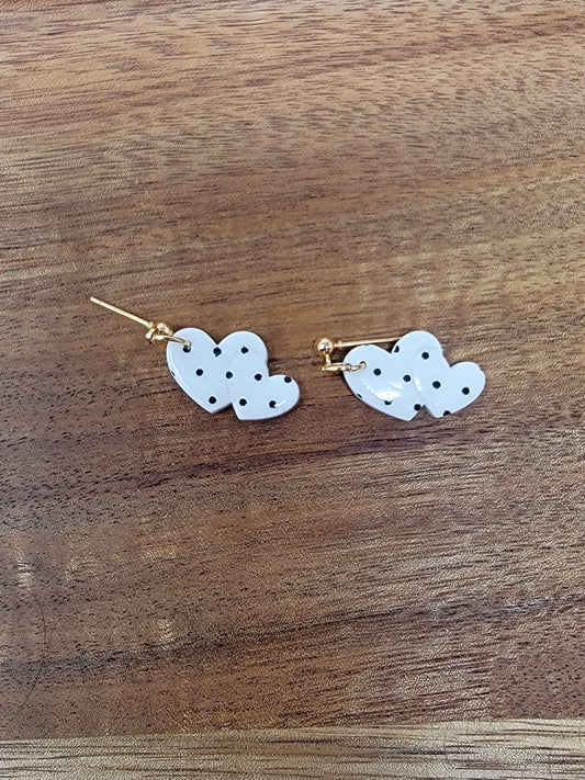 Polka dot double heart dangles