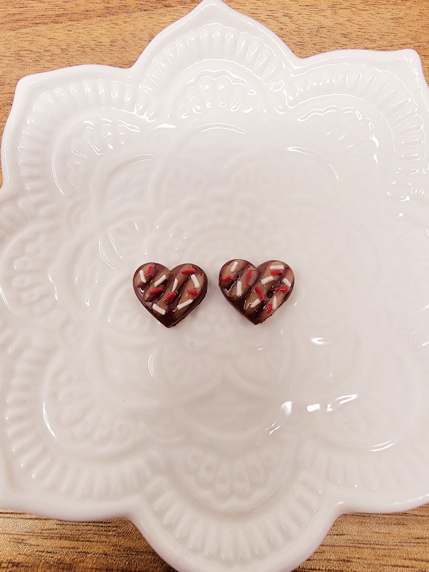 Valentines Day sprinkle brownie heart studs