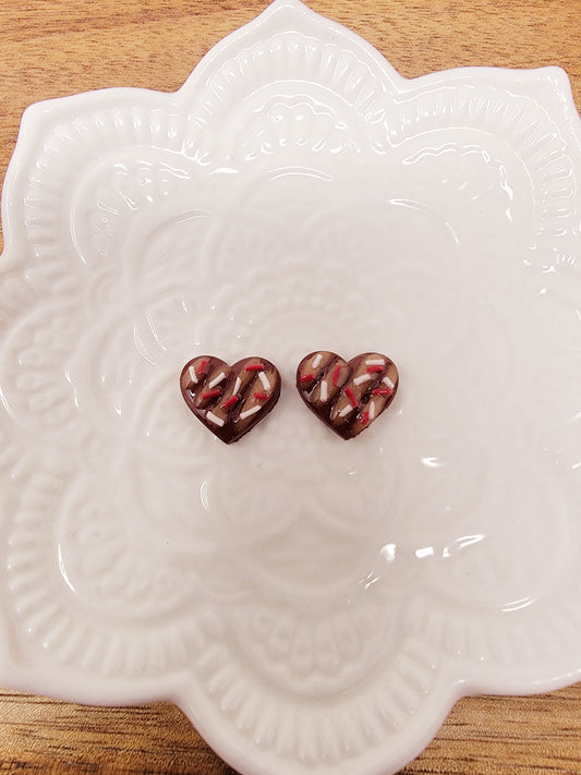 Valentines Day sprinkle brownie heart studs