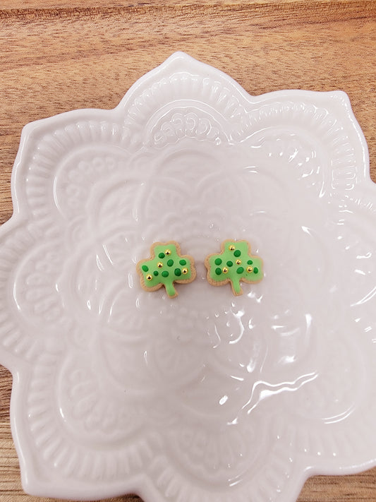 Frosted shamrock cookie studs