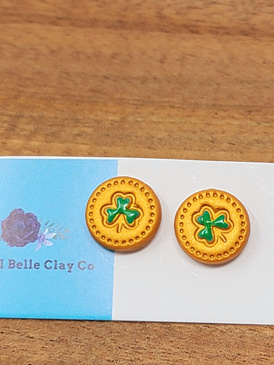 Lucky coin shamrock studs