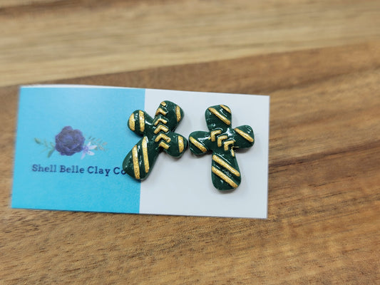 Dark green & gold cross studs