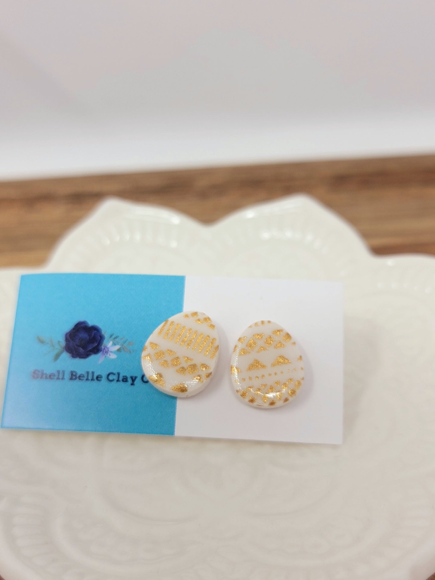 Golden pattern easter egg studs