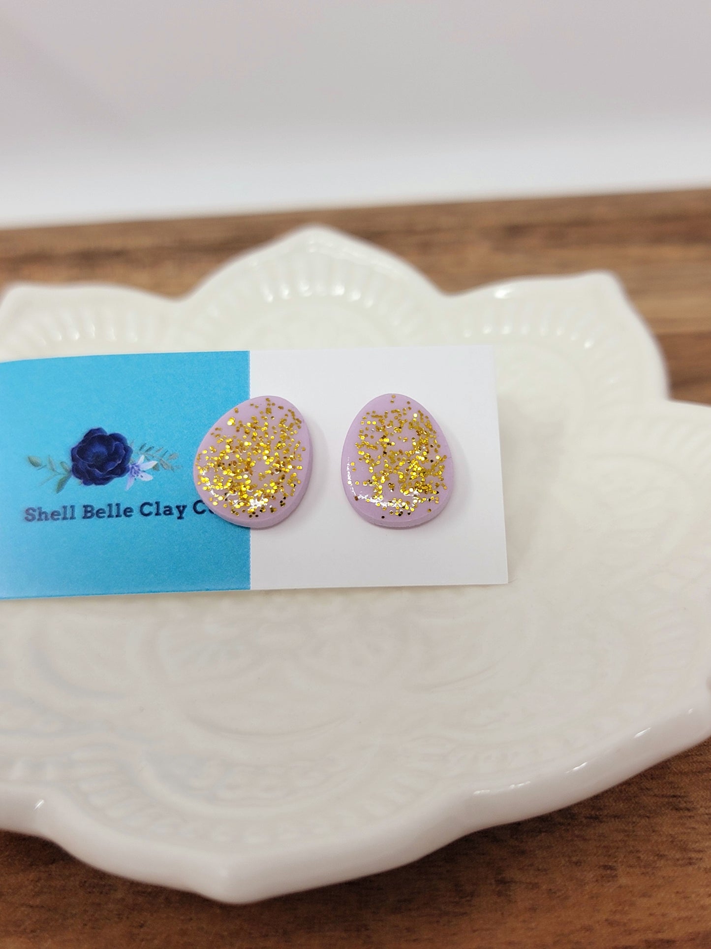 Golden speckled purple easter egg studs