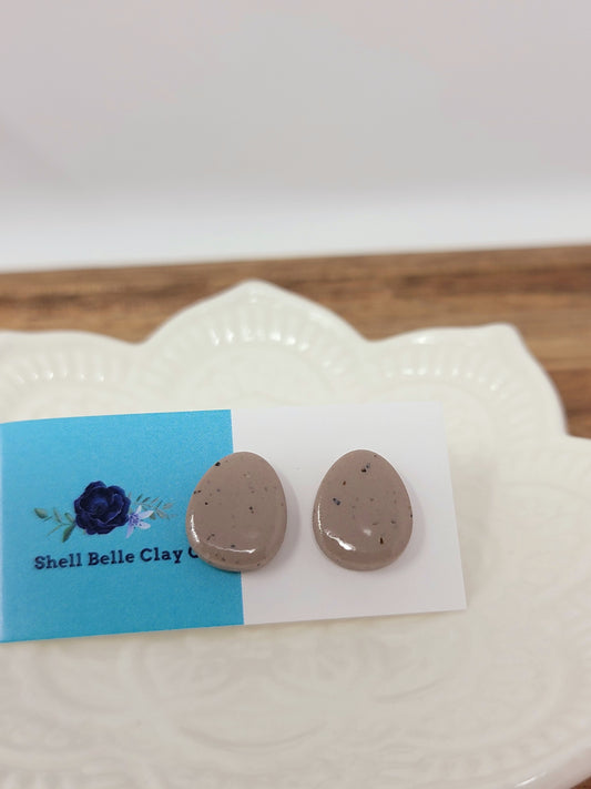 Speckled taupe easter egg studs
