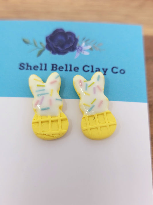 Yellow sprinkle wafer bunny studs
