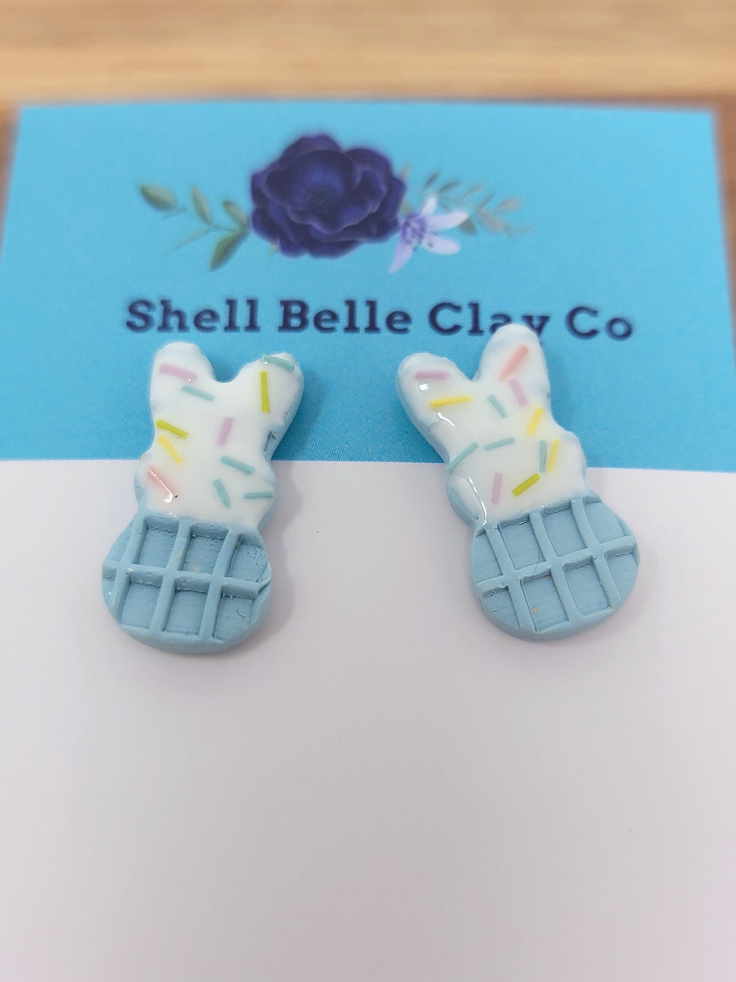 Blue sprinkle wafer bunny studs