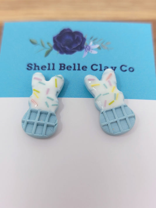 Blue sprinkle wafer bunny studs