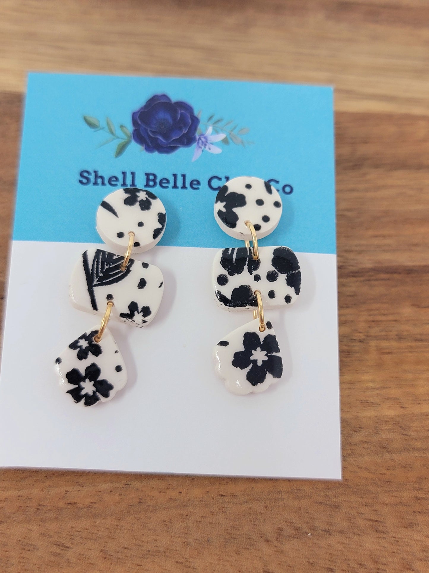 Black & white floral dangles