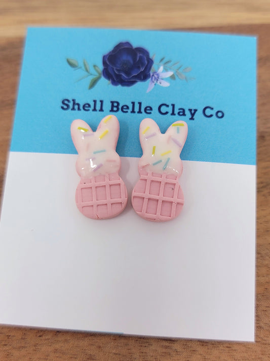 Pink sprinkle wafe bunny studs