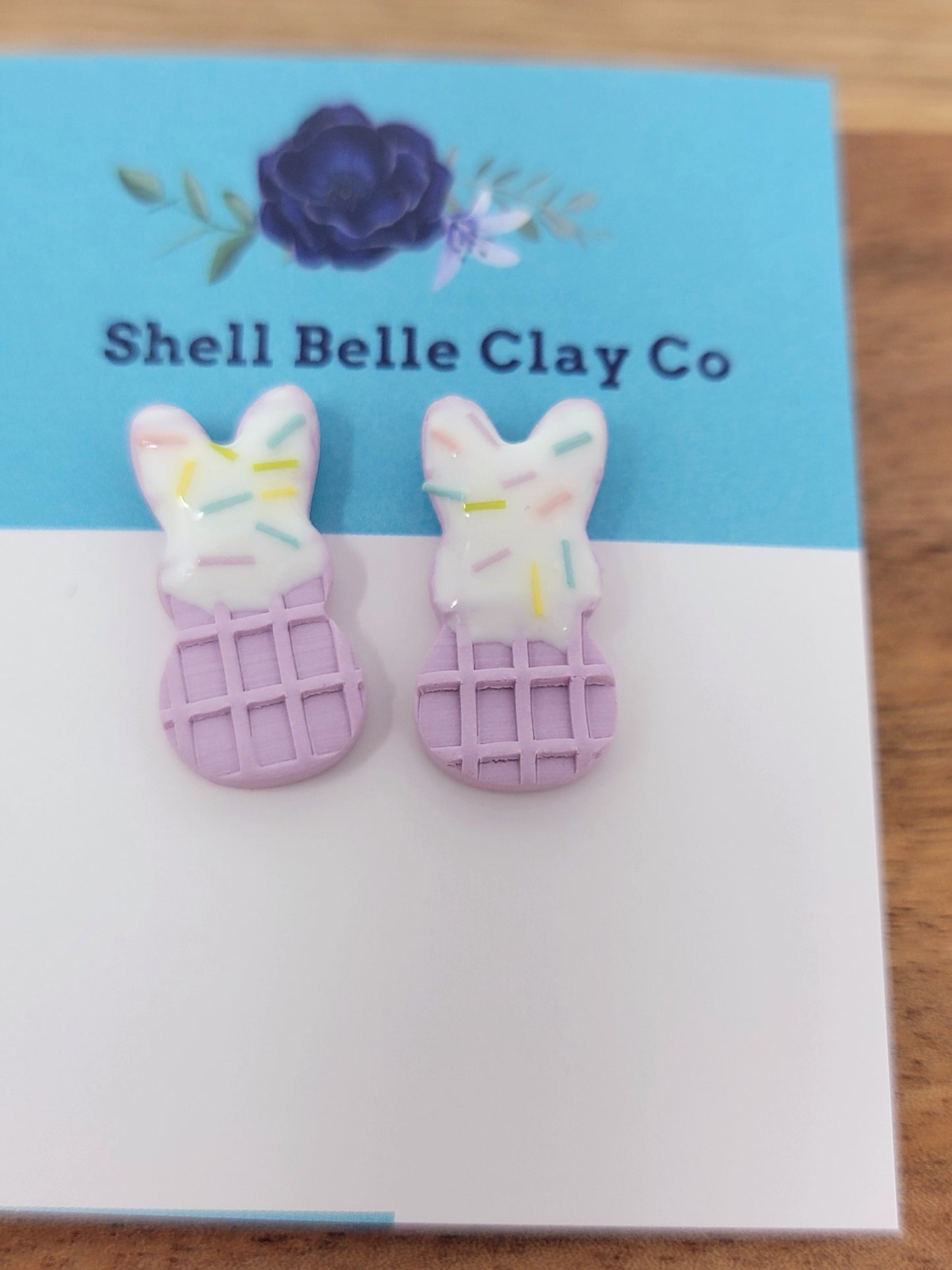 Purple sprinkle wafer bunny studs