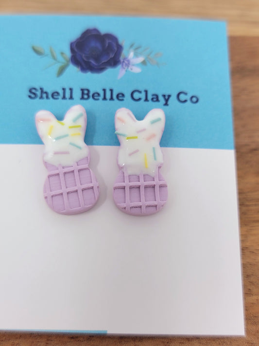 Purple sprinkle wafer bunny studs