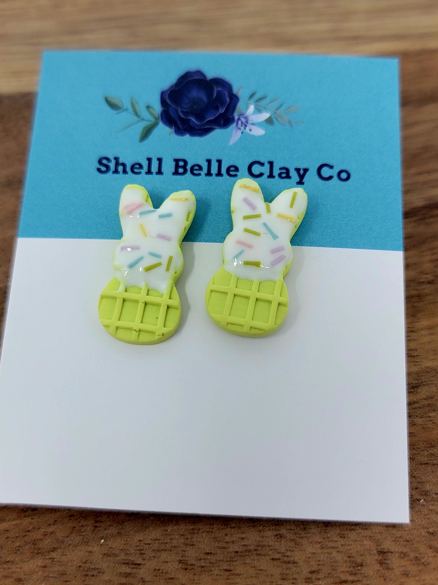 Green sprinkle wafer bunny studs