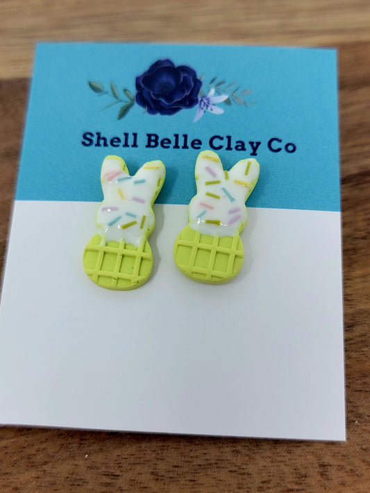 Green sprinkle wafer bunny studs