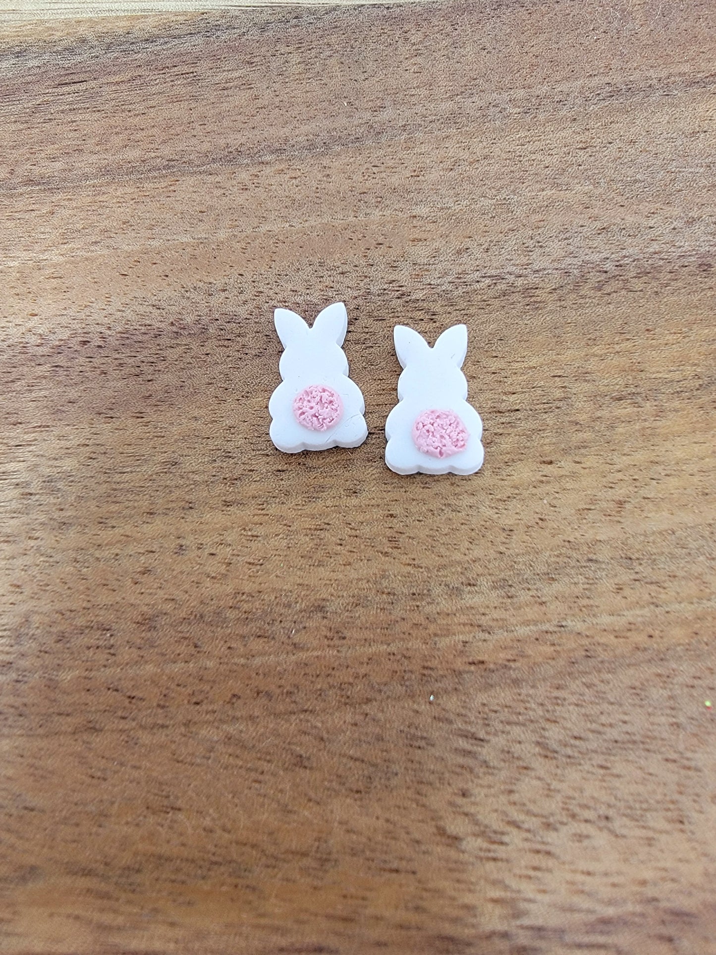White fluffy bunny studs