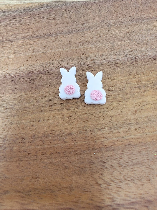 White fluffy bunny studs