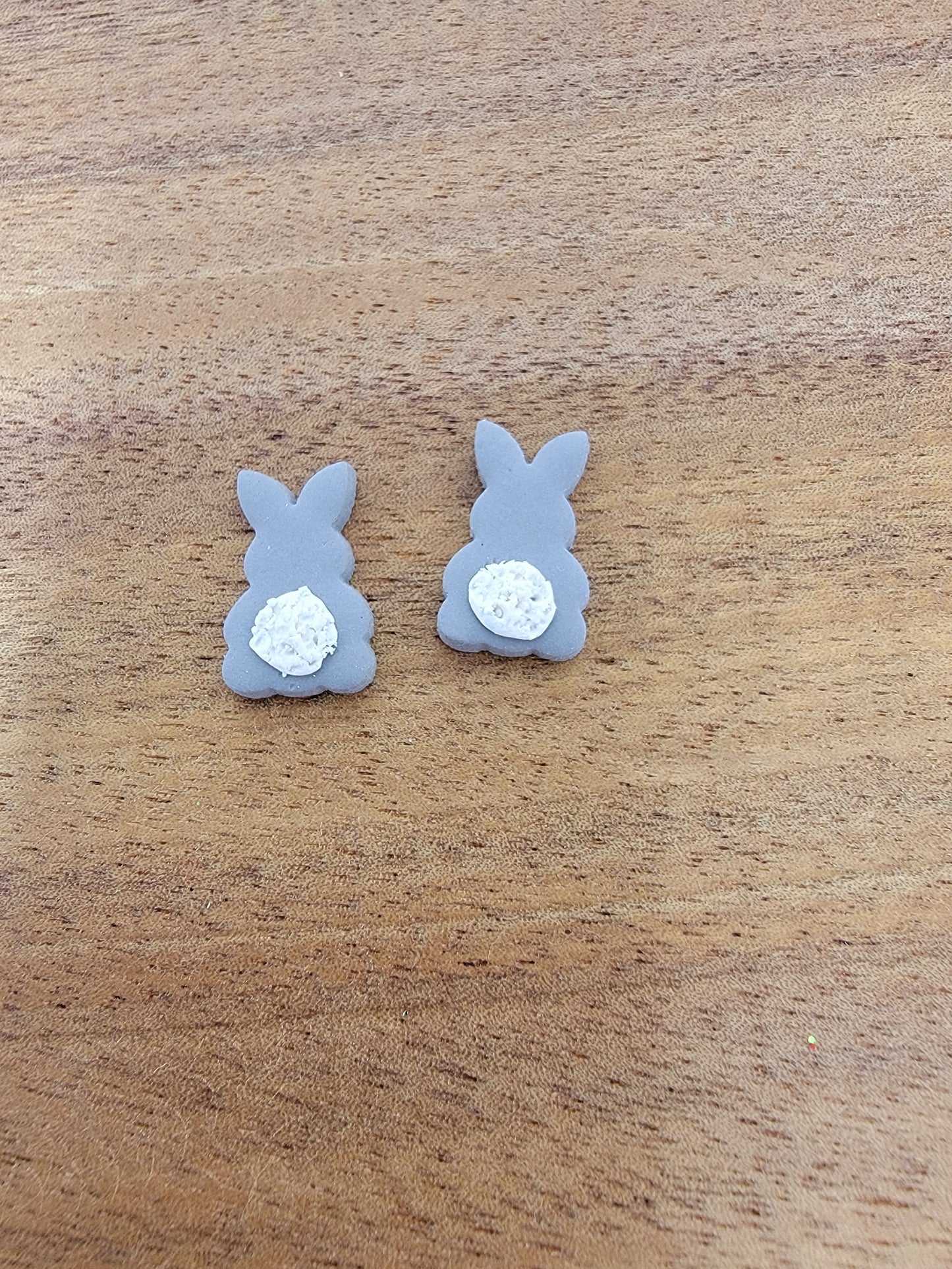 Gray fluffy bunny studs