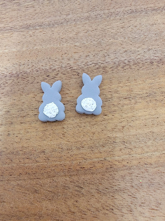 Gray fluffy bunny studs