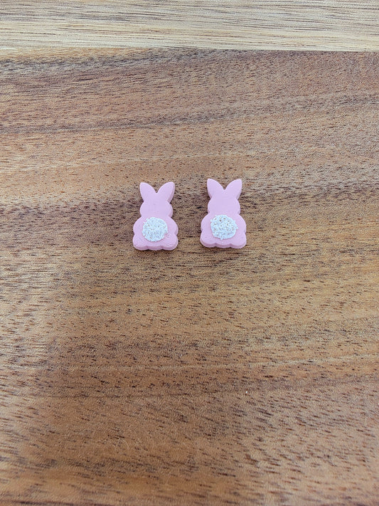 Pink fluffy bunny studs
