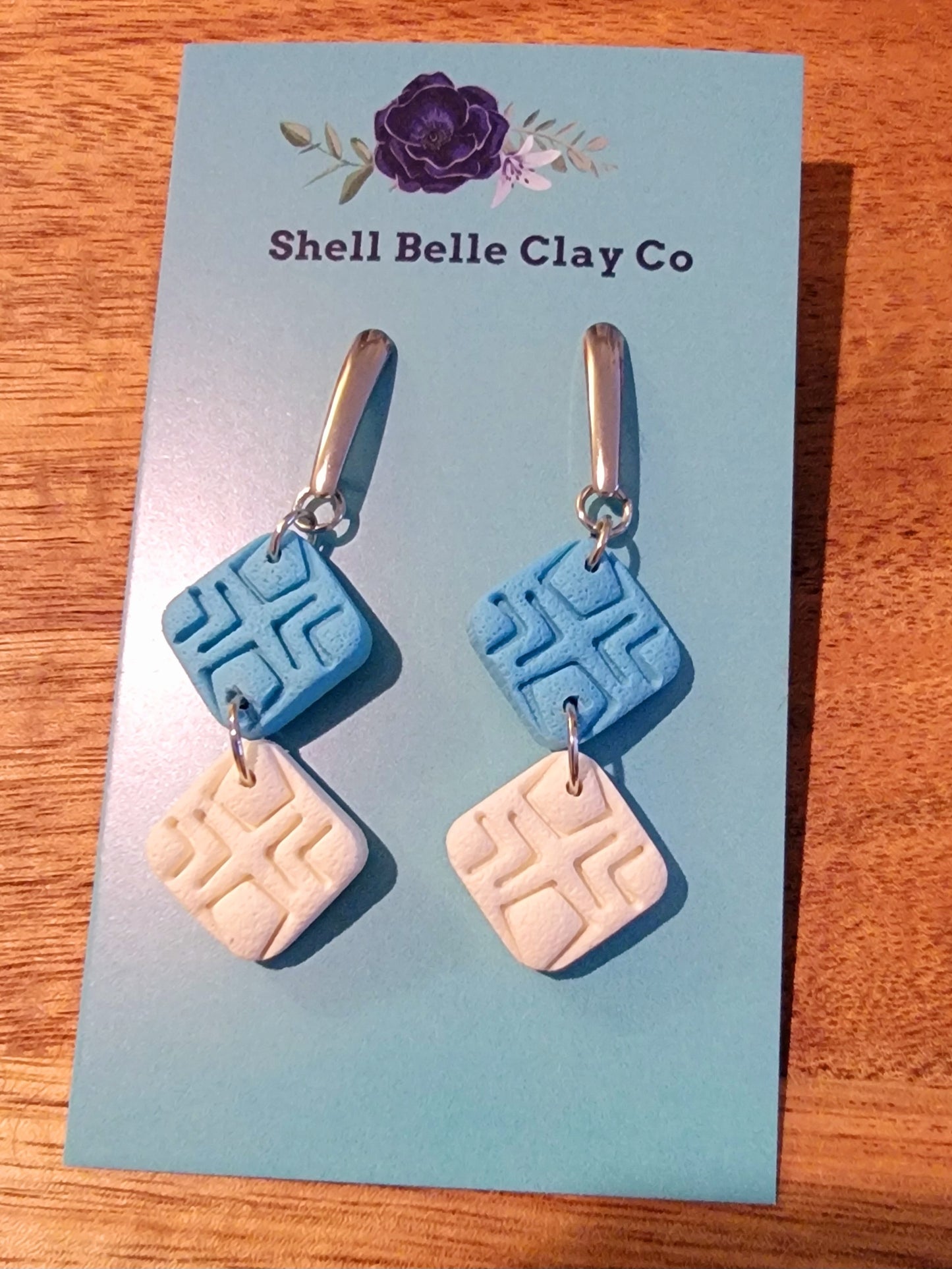 Blue & white textured dangles