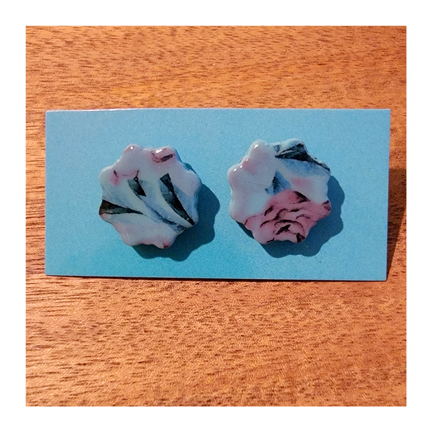 Blue& pink floral studs