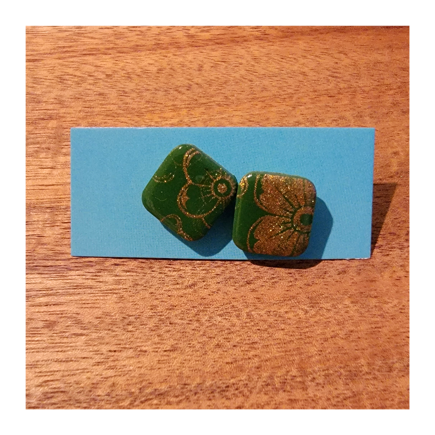 Green& gold floral studs