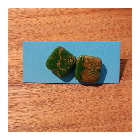 Green& gold floral studs