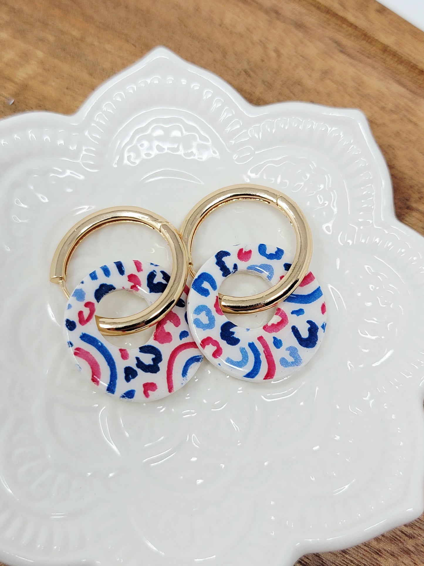 Red white & blue leopard print large hoops