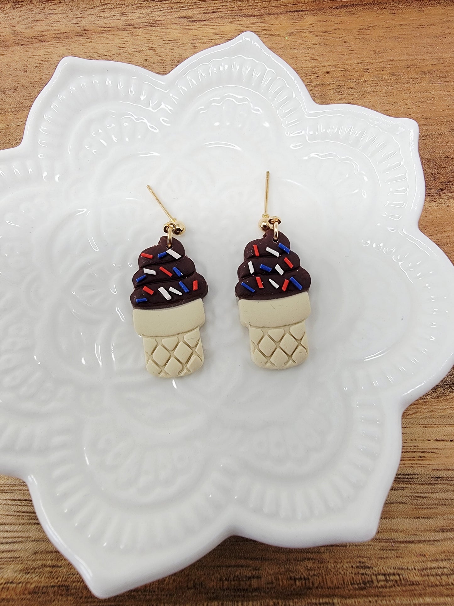 Large Red white& blue chocolate cone dangles