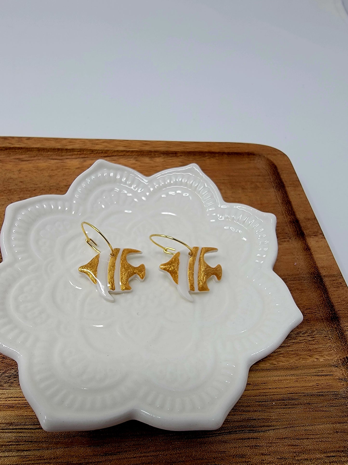 White& gold tropical fish hoops