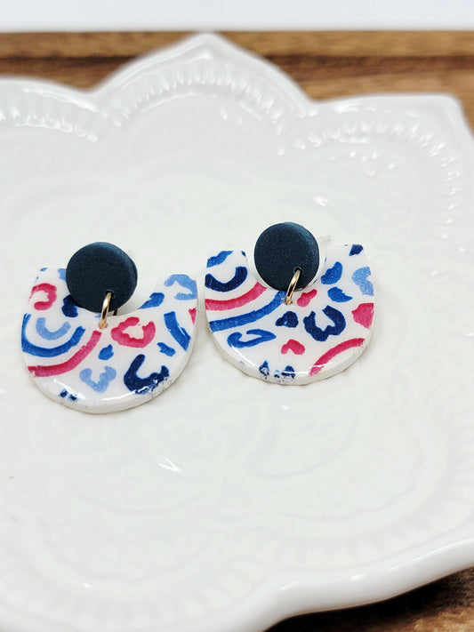 Red white & blue leopard print dangles