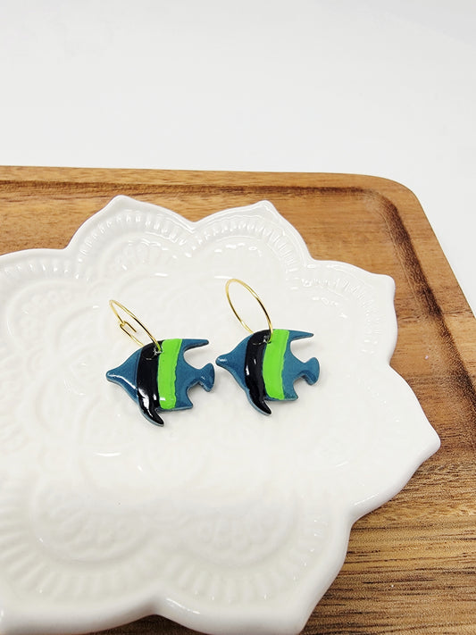 Blue, black& green teopical fish hoops