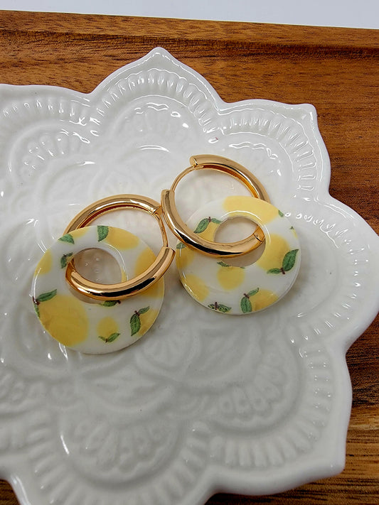 Large lemon pattern chunky hoops