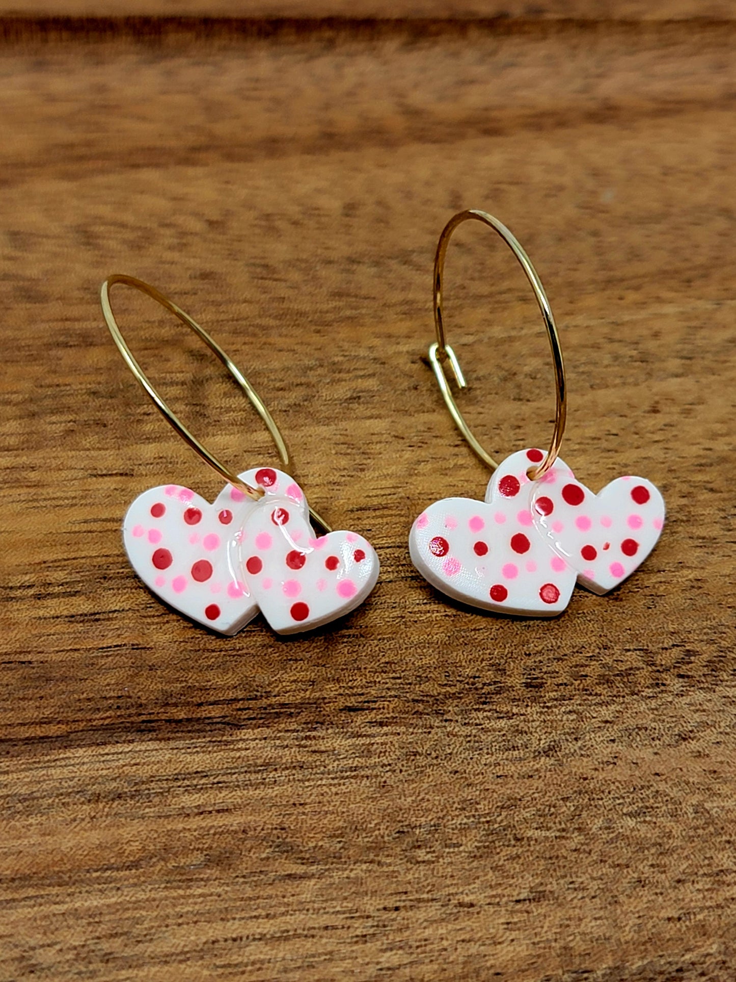 Polka dot double heart hoops