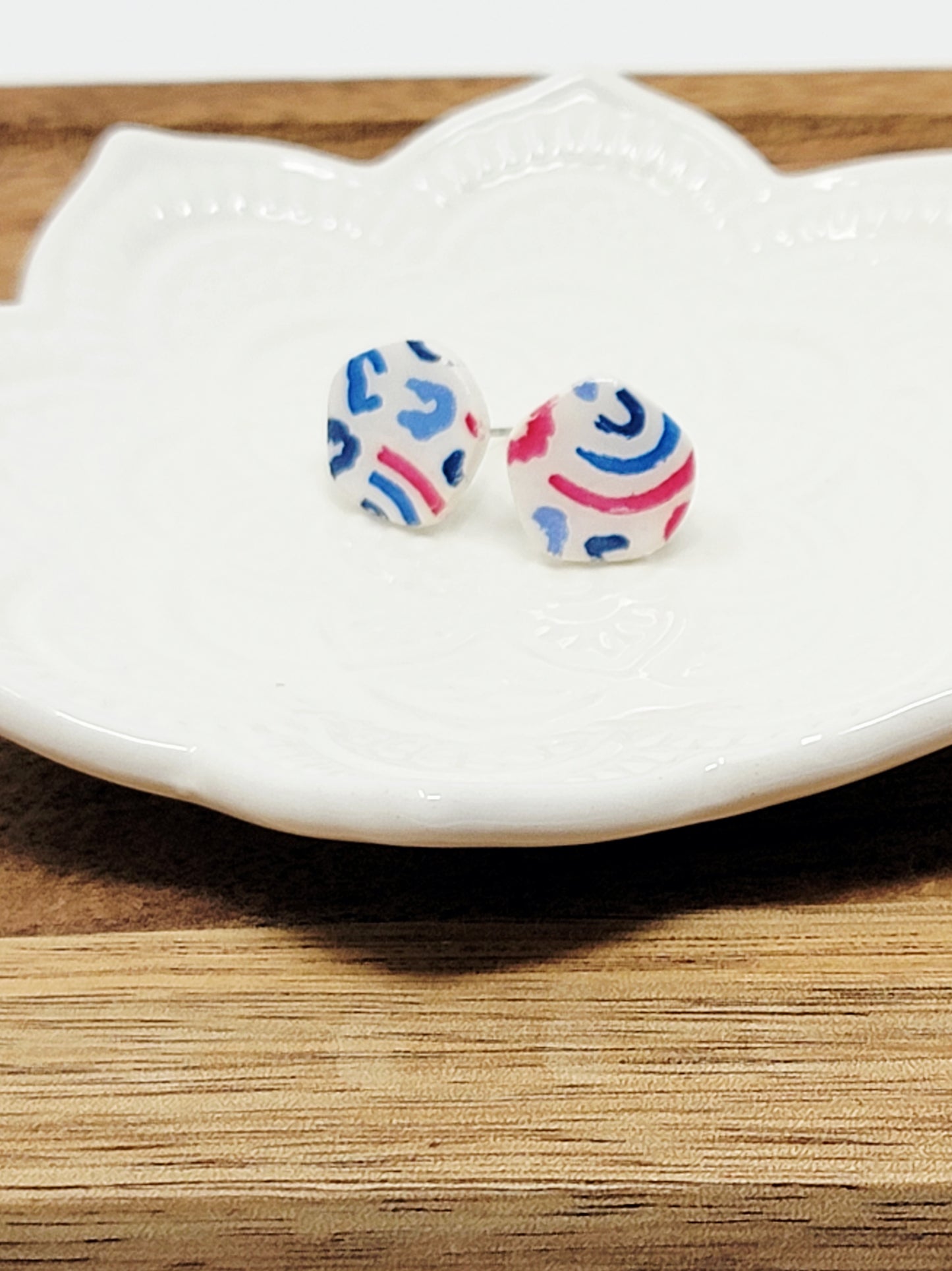 Red white& blue leopard print studs