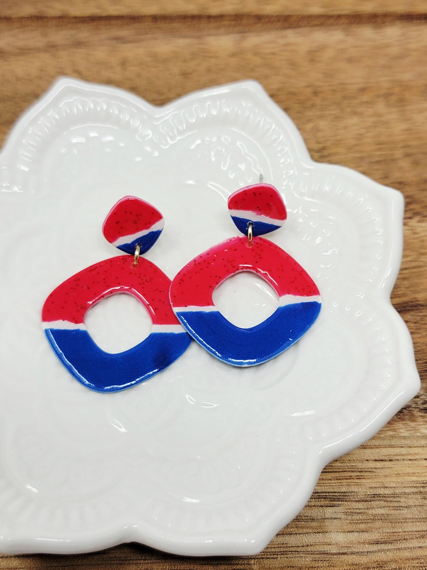 Red white & blue square dangles