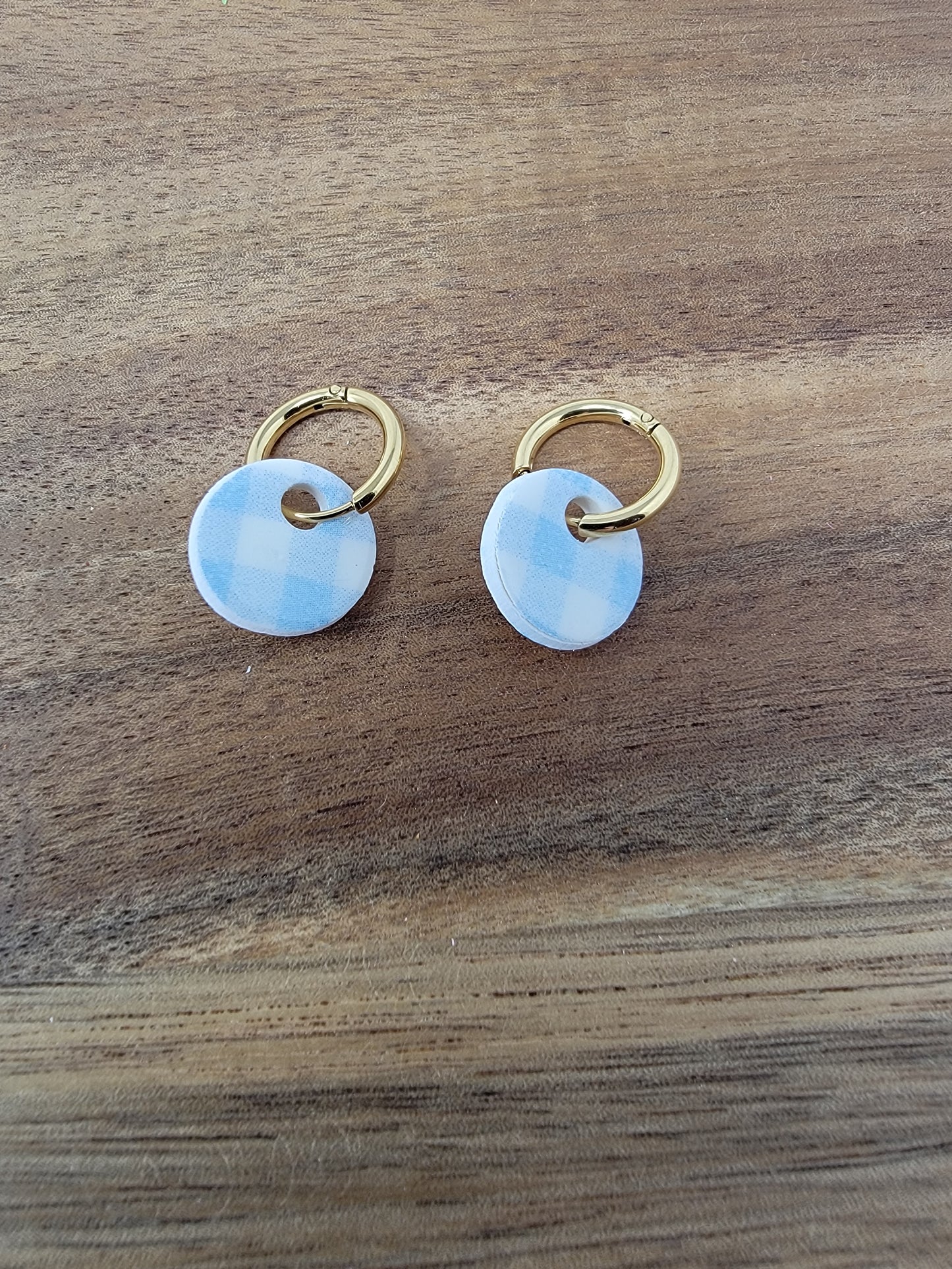 Light blue plaid small chunky hoops