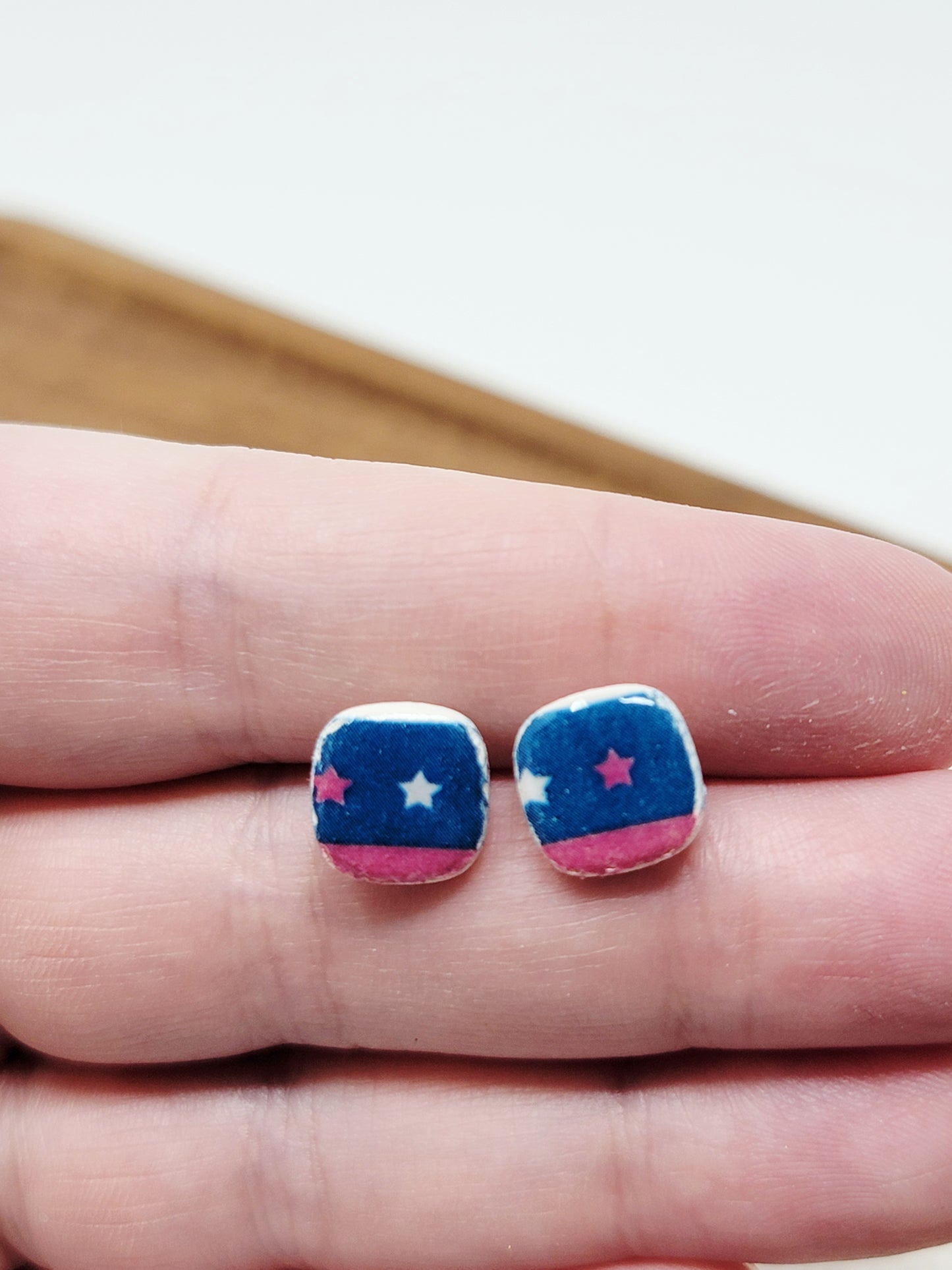 Red white & blue square studs